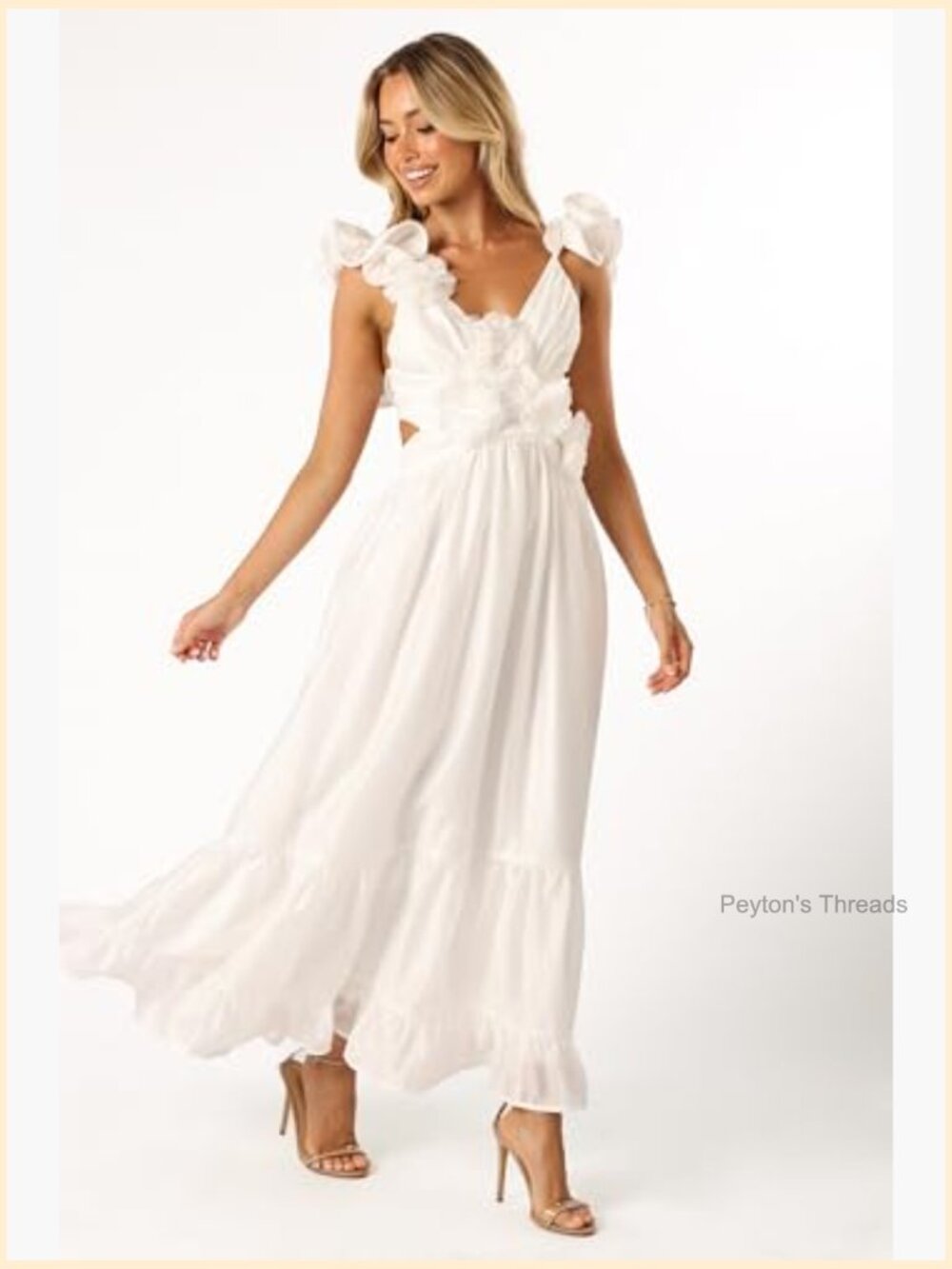 Midi Dress with Ruffle Flower Detailing Deep V Neck - Picture 6 of 7
